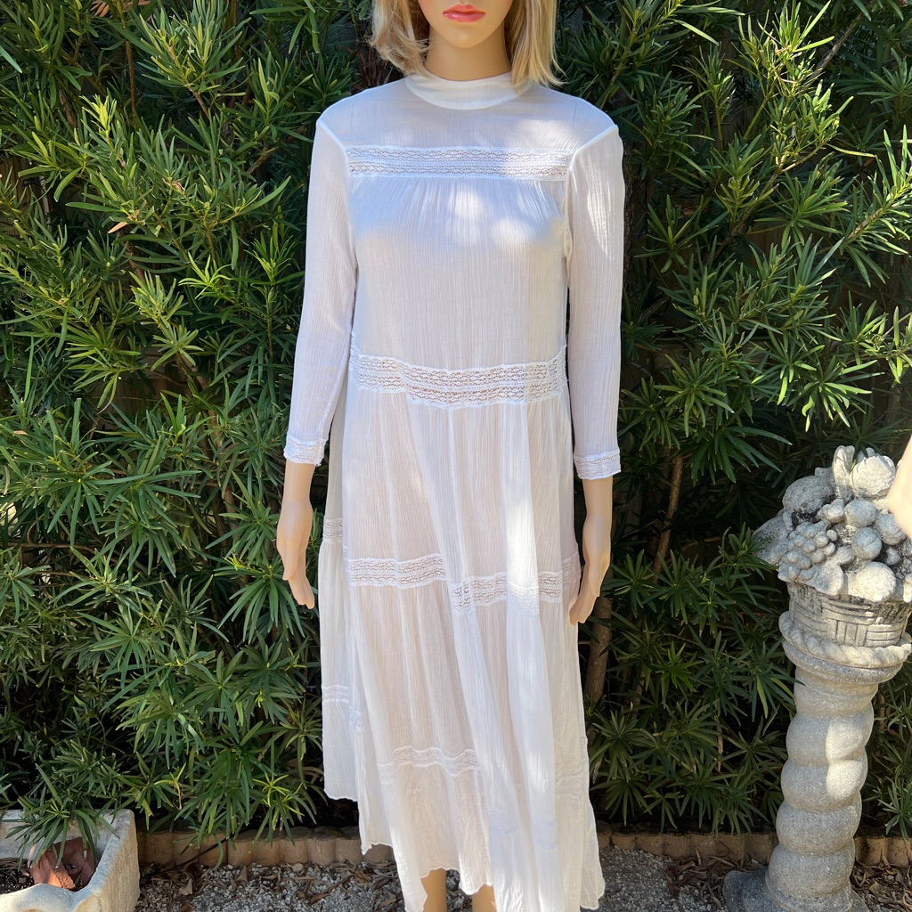All Saints White Long Sleeve Lace Trim Midi Nimo Pinto Dress